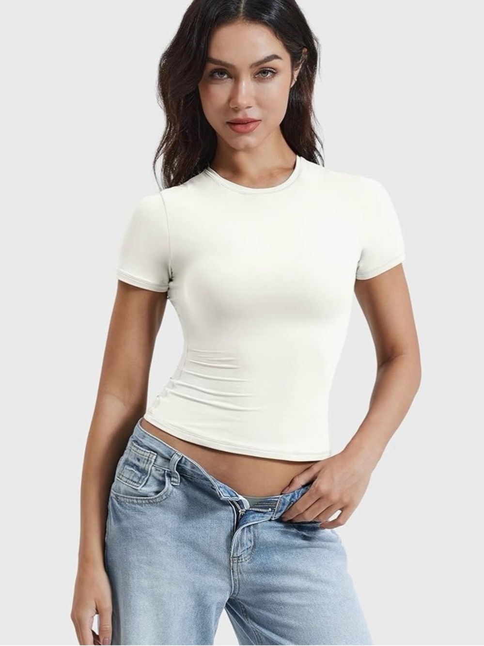 White Scoop Neck Women's Short Sleeve Top Spandex and Polyester size small